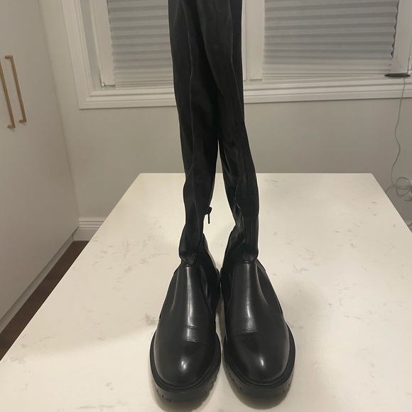 Zara over the knee black leather flat boots - Picture 4 of 6